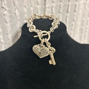 Silver Heart and Key Charm Bracelet